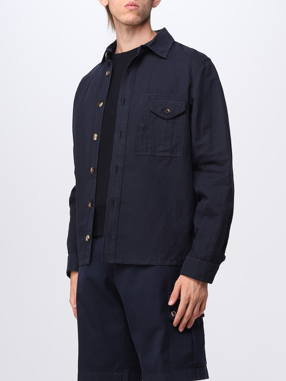 BRUNELLO CUCINELLI: overshirt in gabardine - Blue | Brunello Cucinelli ...