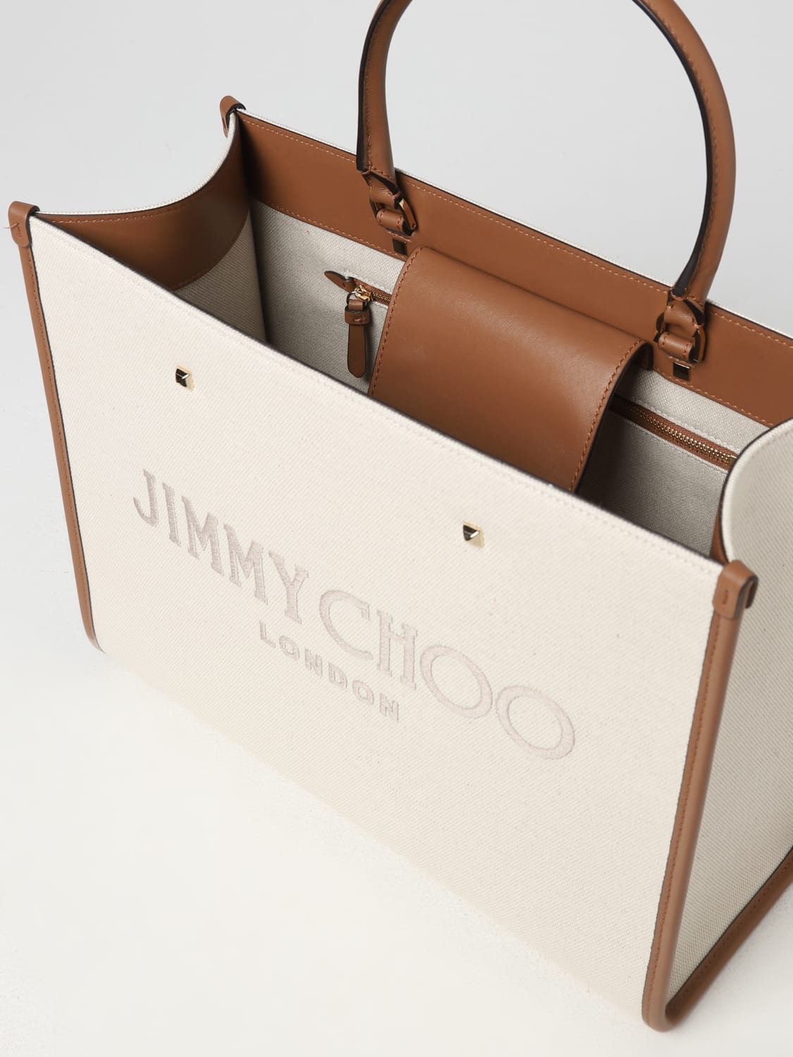 Buy Jimmy choo Logo Print Leather Cosmetic Pouch, Beige Color Women