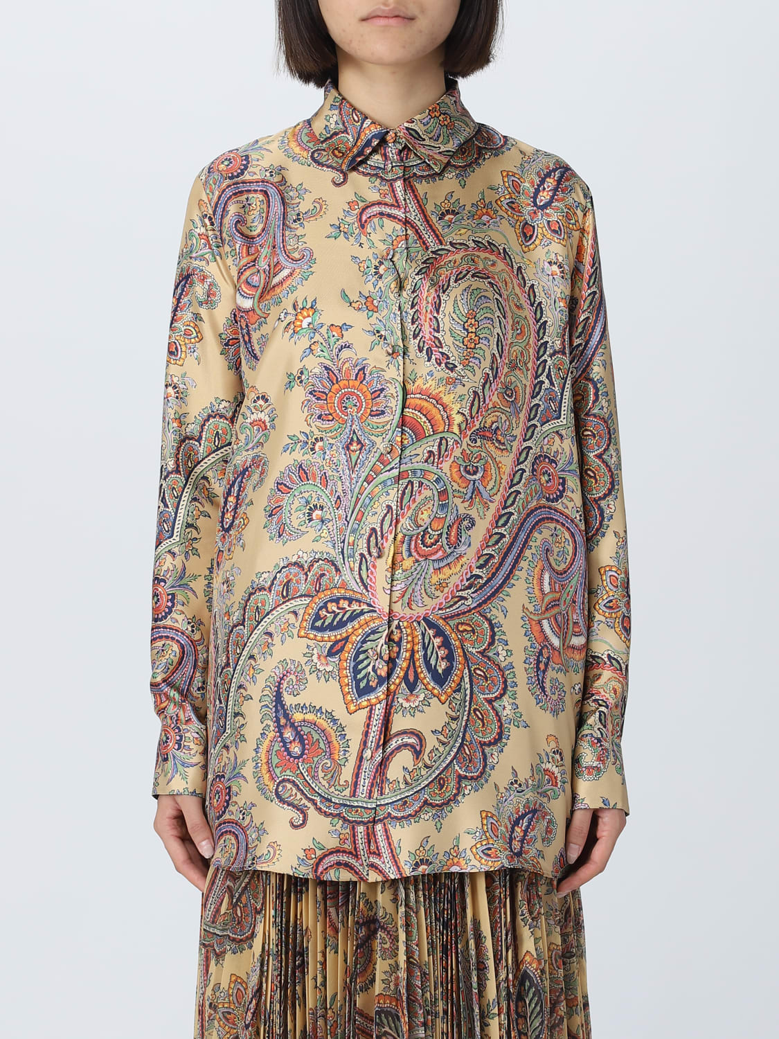 ETRO: shirt in silk twill - Camel | Etro shirt 124005107 online at