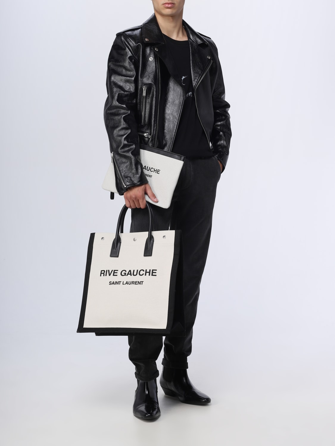 Saint Laurent Men's Rive Gauche Large Patent Leather Tote Bag