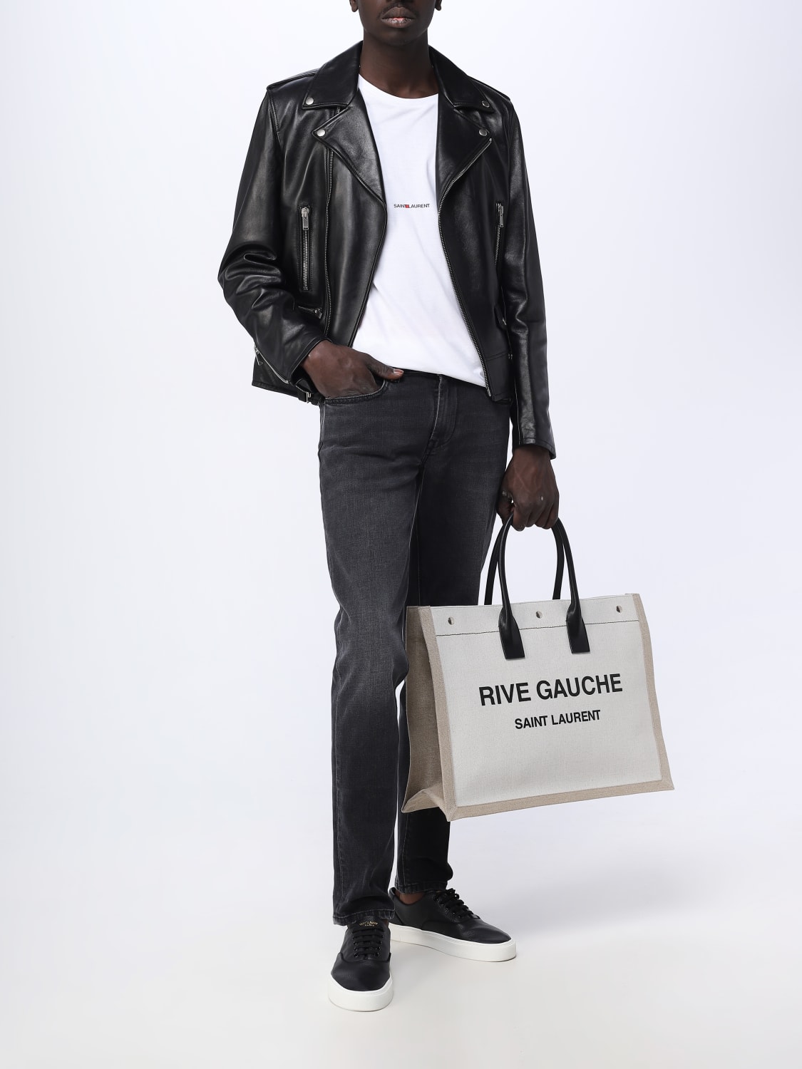 Yves Saint Laurent Grey/Beige Coated Canvas Shoulder Bag Yves Saint Laurent