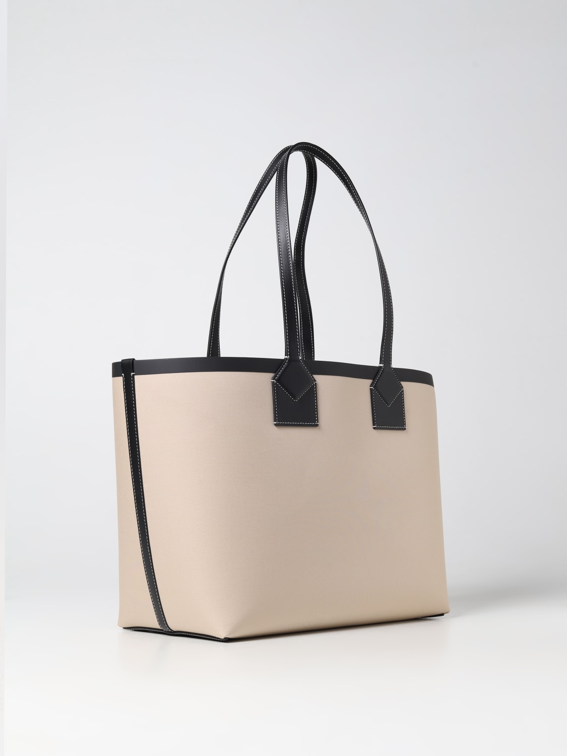 BURBERRY: London Tote bag in cotton and leather - Beige