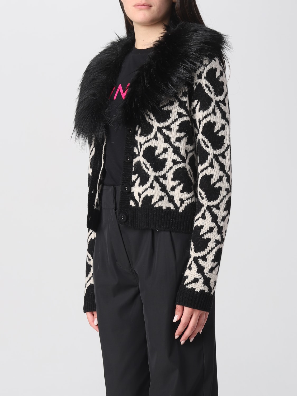 PINKO: coat in wool blend with monogram - Black