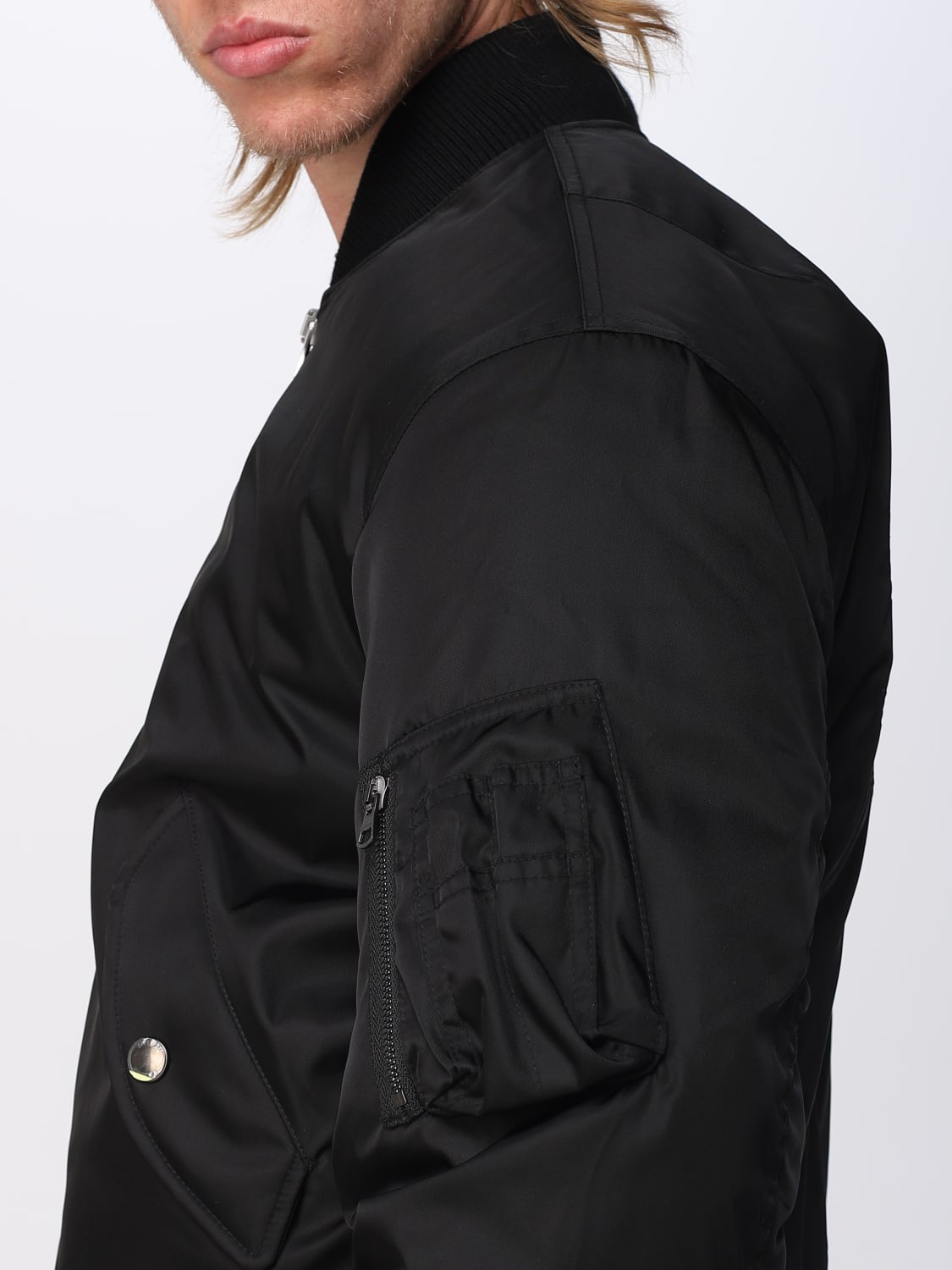 BURBERRY: nylon jacket with checkerboard emblem - Black | Burberry ...