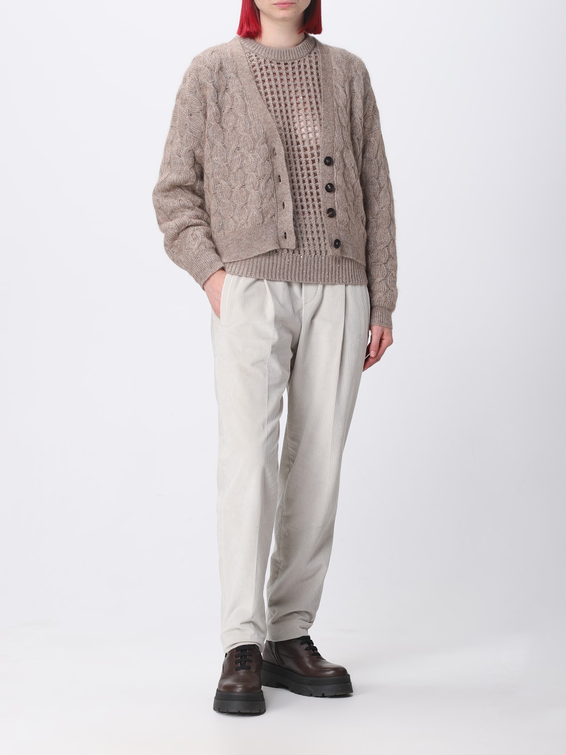 BRUNELLO CUCINELLI: Sparkling Net sweater in wool and cashmere - Brown ...