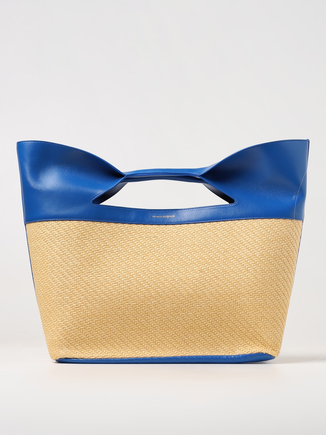 ALEXANDER MCQUEEN: The Bow bag in woven raffia and leather - Blue