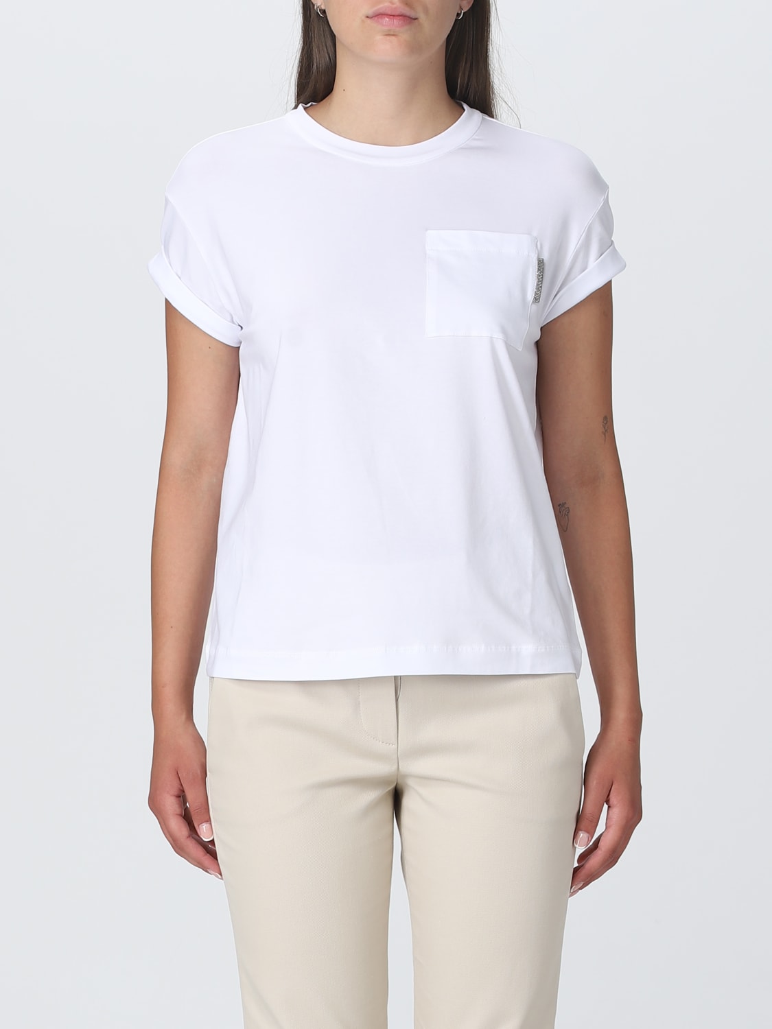 BRUNELLO CUCINELLI: cotton T-shirt with monili - White | Brunello ...