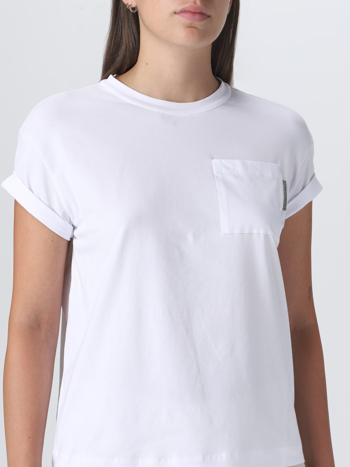 BRUNELLO CUCINELLI: cotton T-shirt with monili - White | Brunello ...