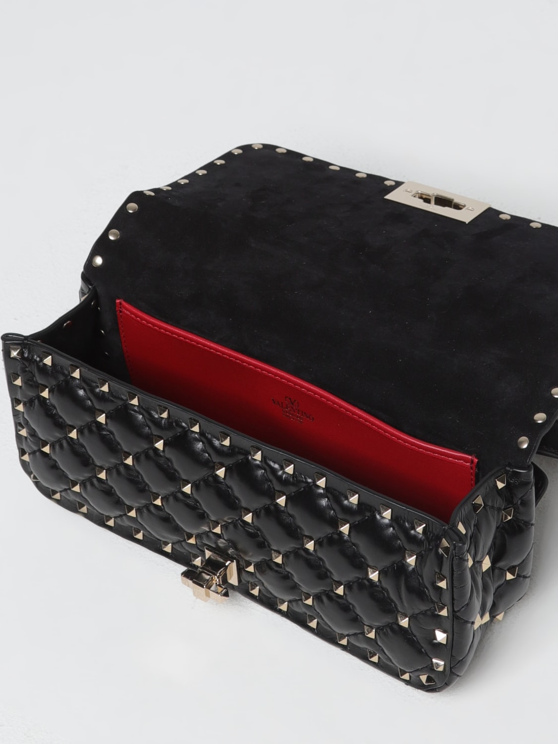 Medium Nappa Rockstud Spike Bag for Woman in Black