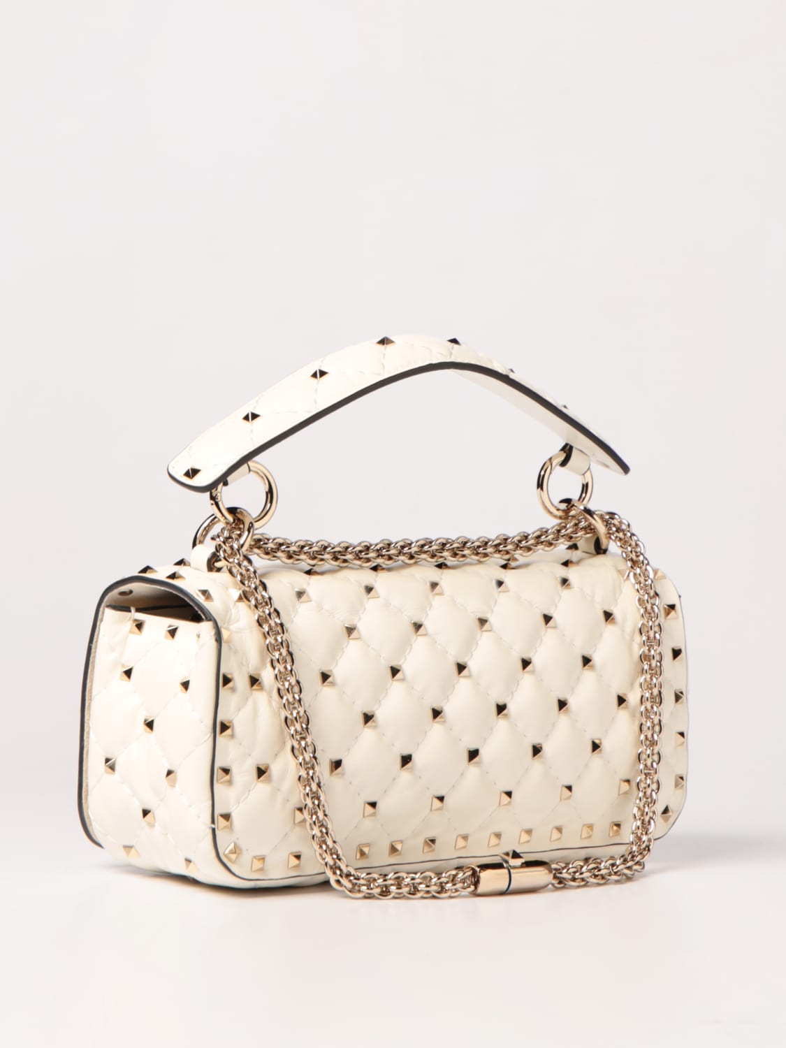 Valentino Beige Quilted Nappa Leather Rockstud Spike Small Shoulder Bag