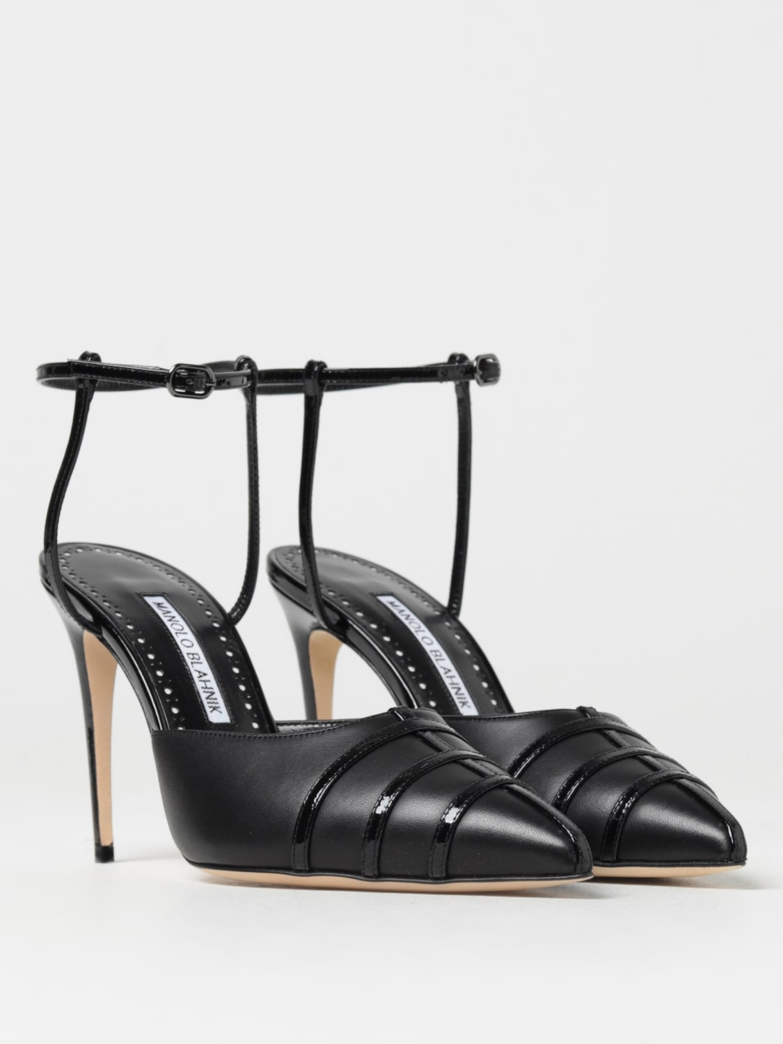 MANOLO BLAHNIK: Cetro Pumps in nappa and patent leather - Black ...