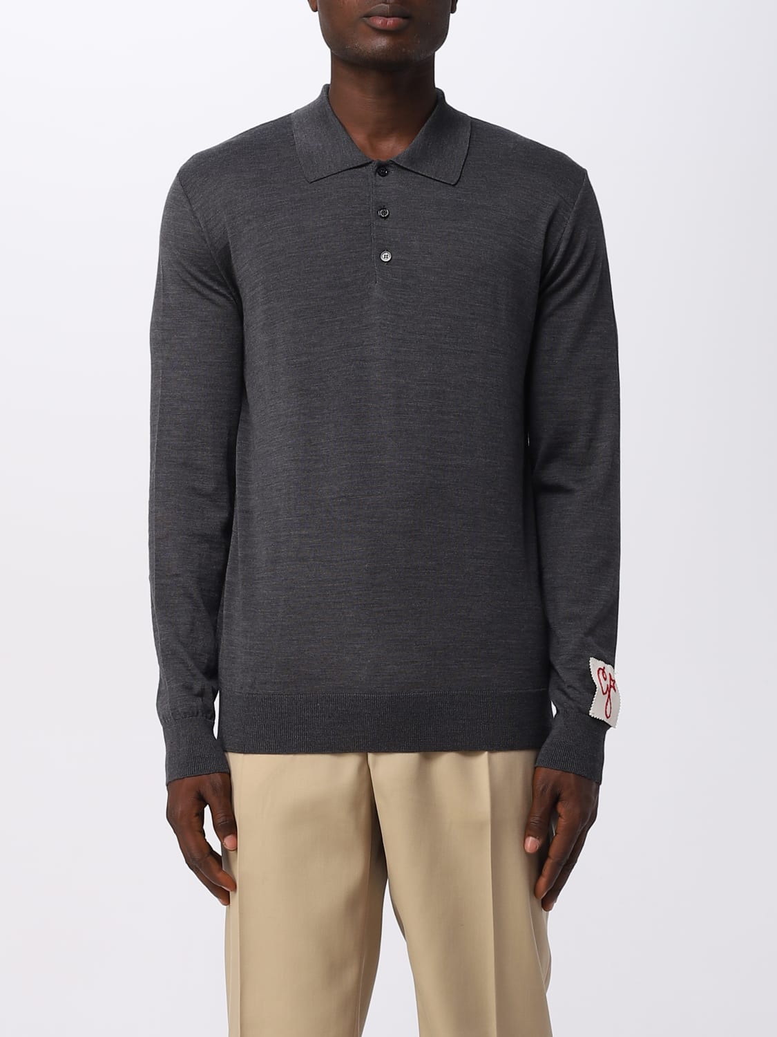 Charcoal, Merino Long Sleeve Polo Shirt