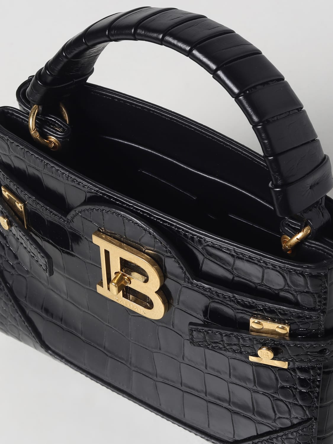 BALMAIN: B-Buzz 24 bag in crocodile-print leather - Green