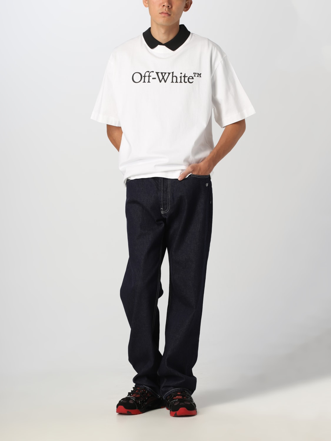 Off-White Cotton T-Shirt with Printed Logo