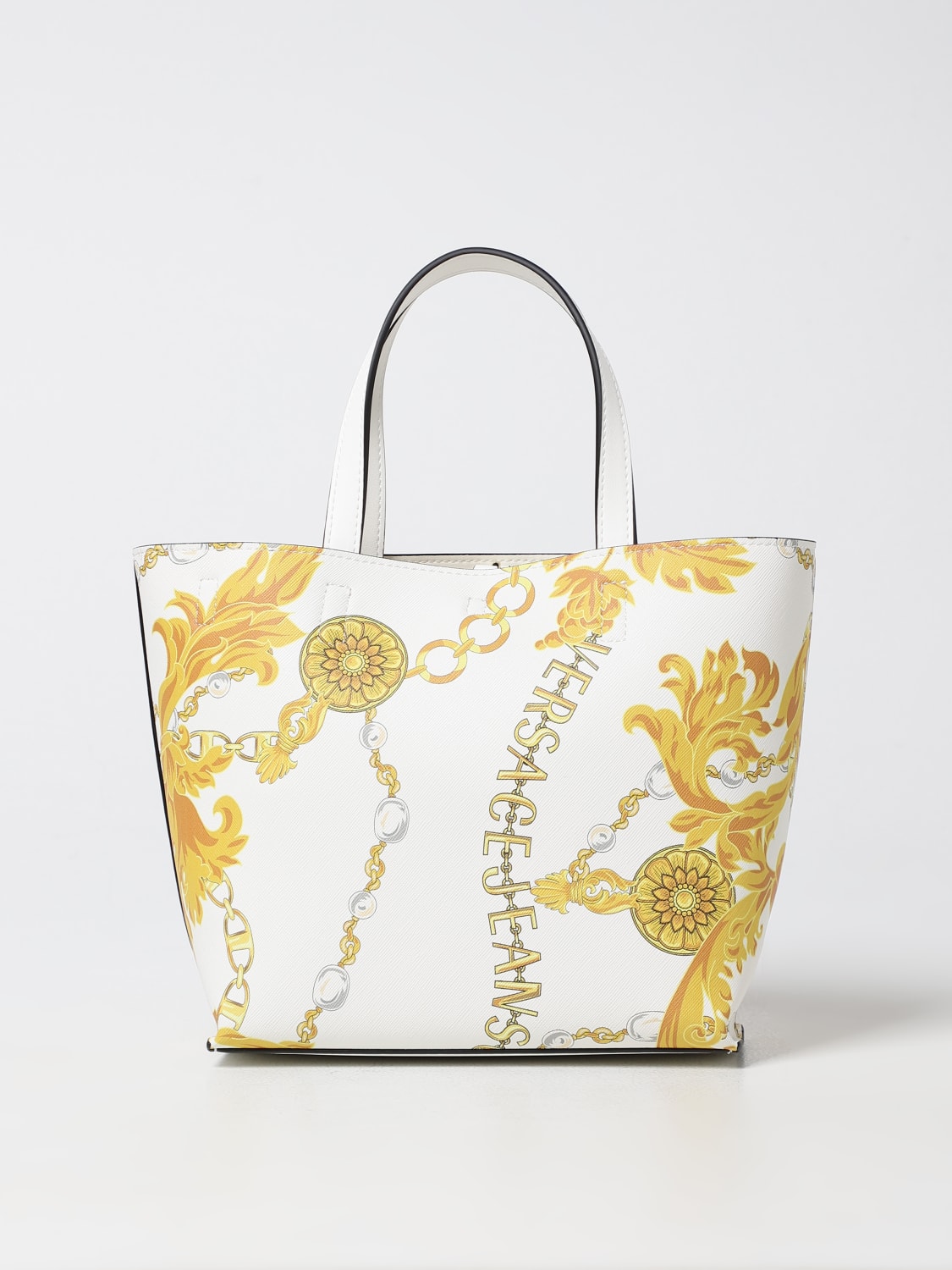 White And Yellow Printed Versace Bag