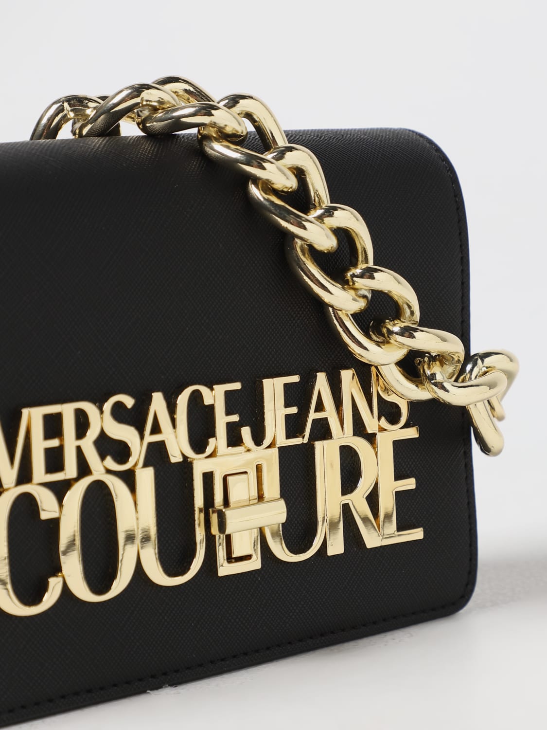 VERSACE JEANS COUTURE: bag in saffiano synthetic leather - Black ...