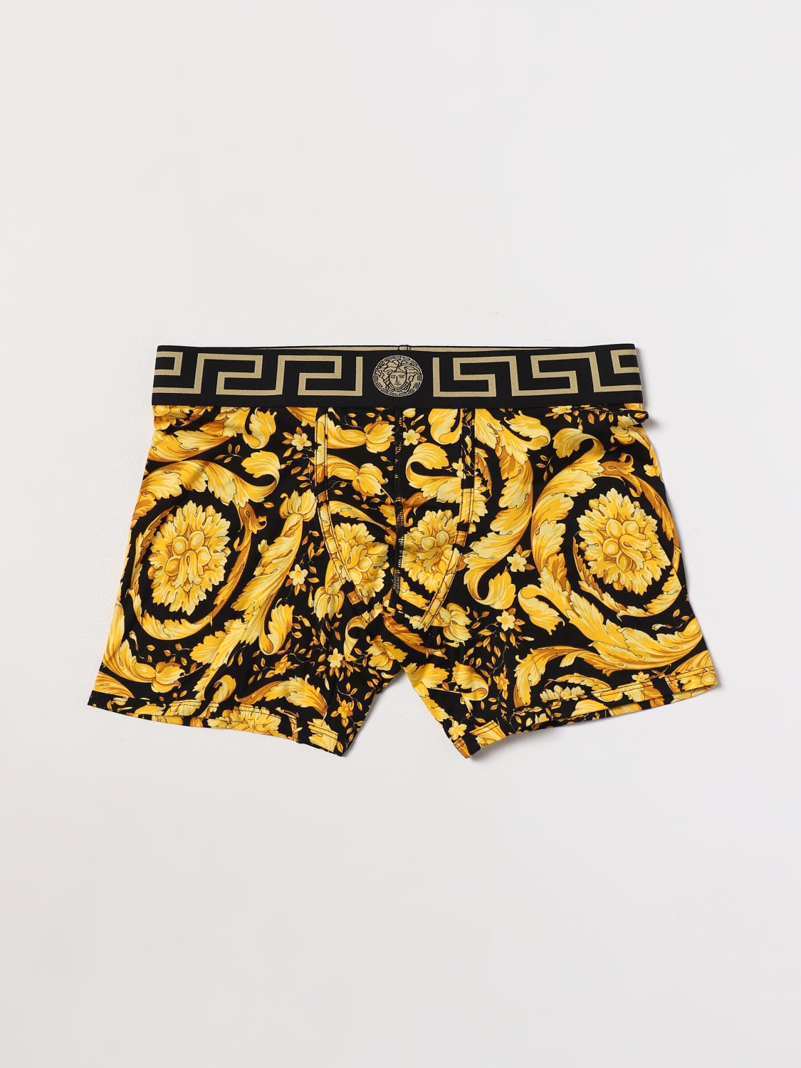 VERSACE: boxer in stretch cotton with Baroque print - Black | Versace ...