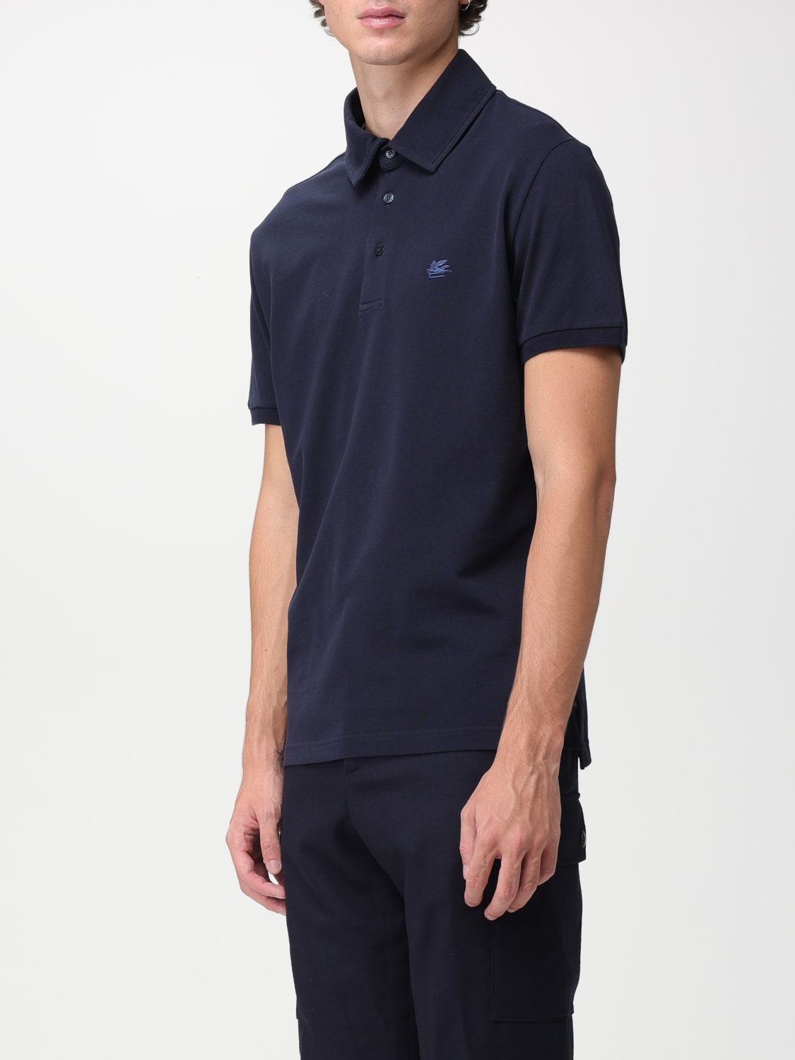 Polo Shirt White and Navy Blue Cotton Jersey