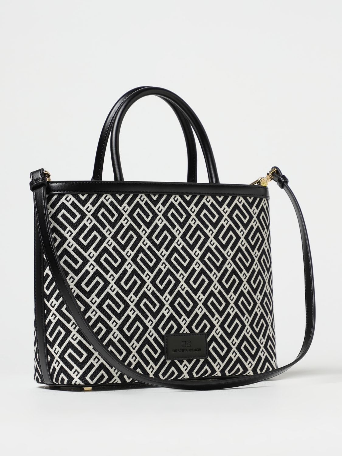 ELISABETTA FRANCHI: bag in jacquard fabric with logo - Black ...