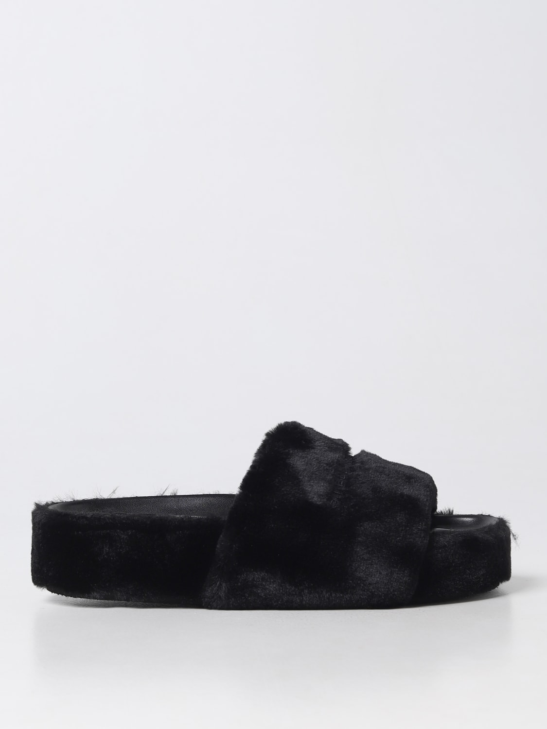STELLA MCCARTNEY: faux fur slides with logo - Black | Stella Mccartney ...