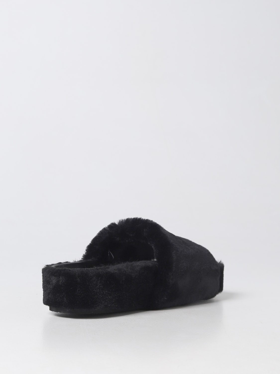 STELLA MCCARTNEY: faux fur slides with logo - Black | Stella Mccartney ...