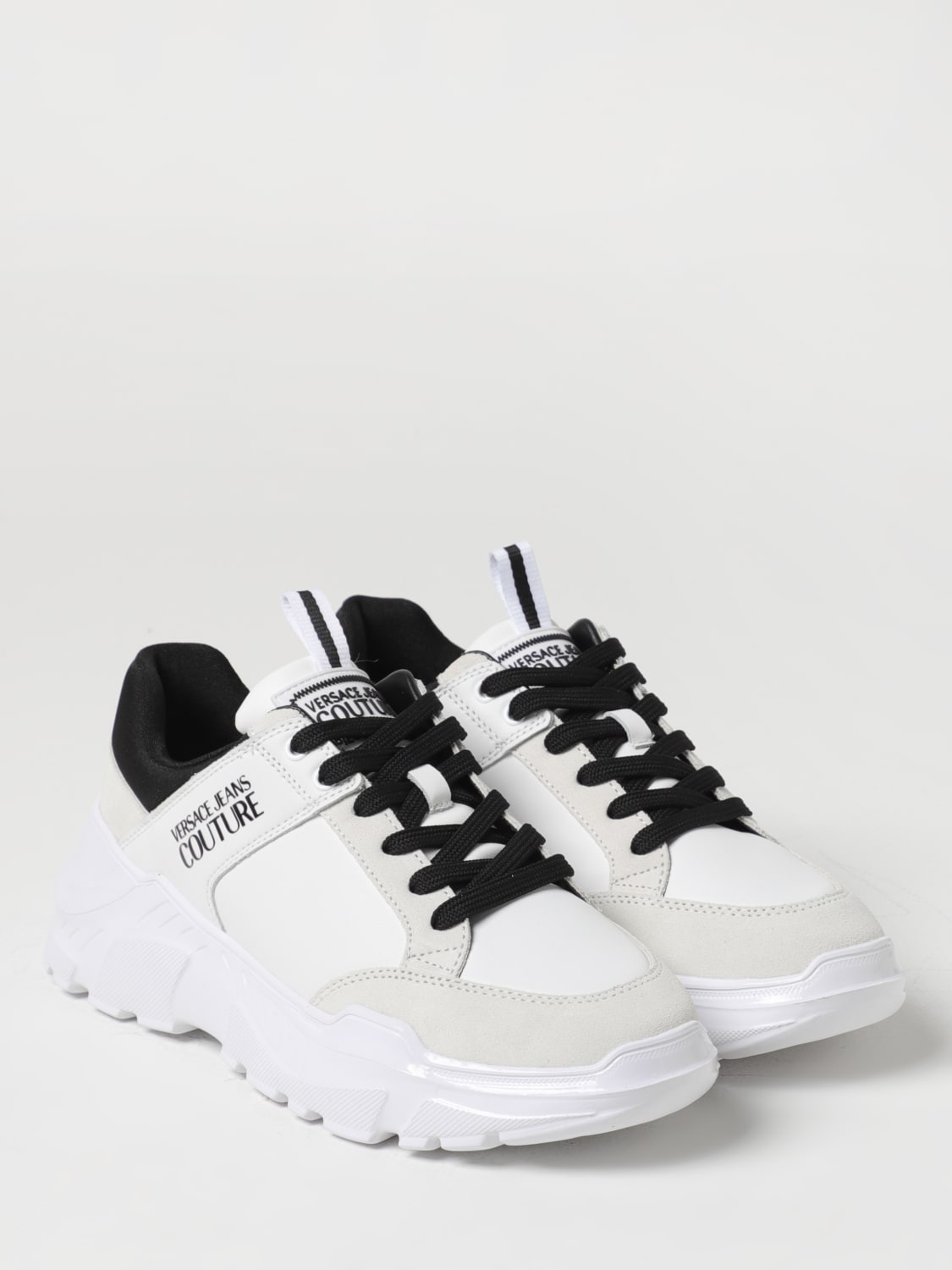VERSACE JEANS COUTURE: sneakers in mesh and suede with logo