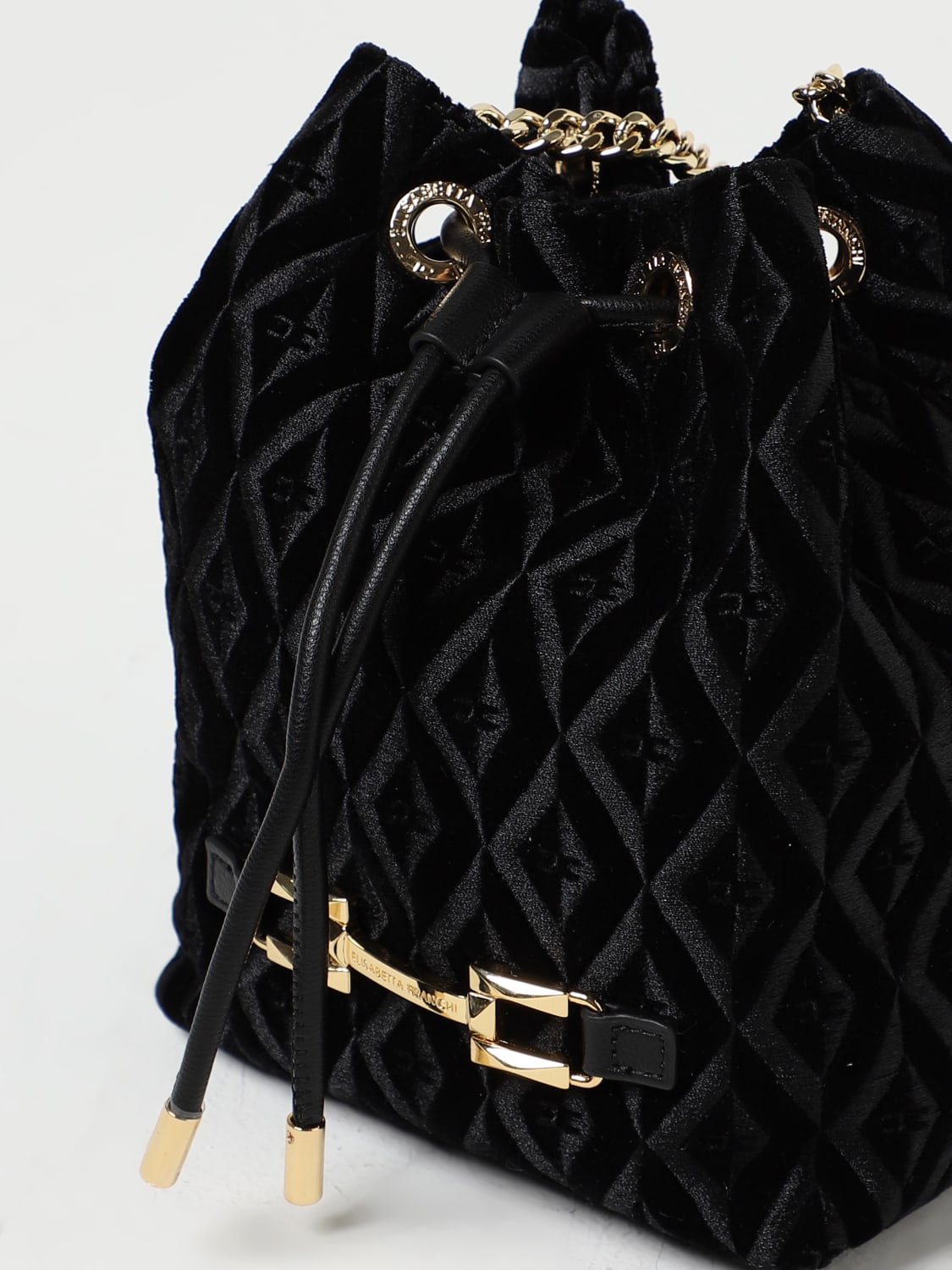 ELISABETTA FRANCHI: bag in velvet and fabric with jacquard monogram - Black