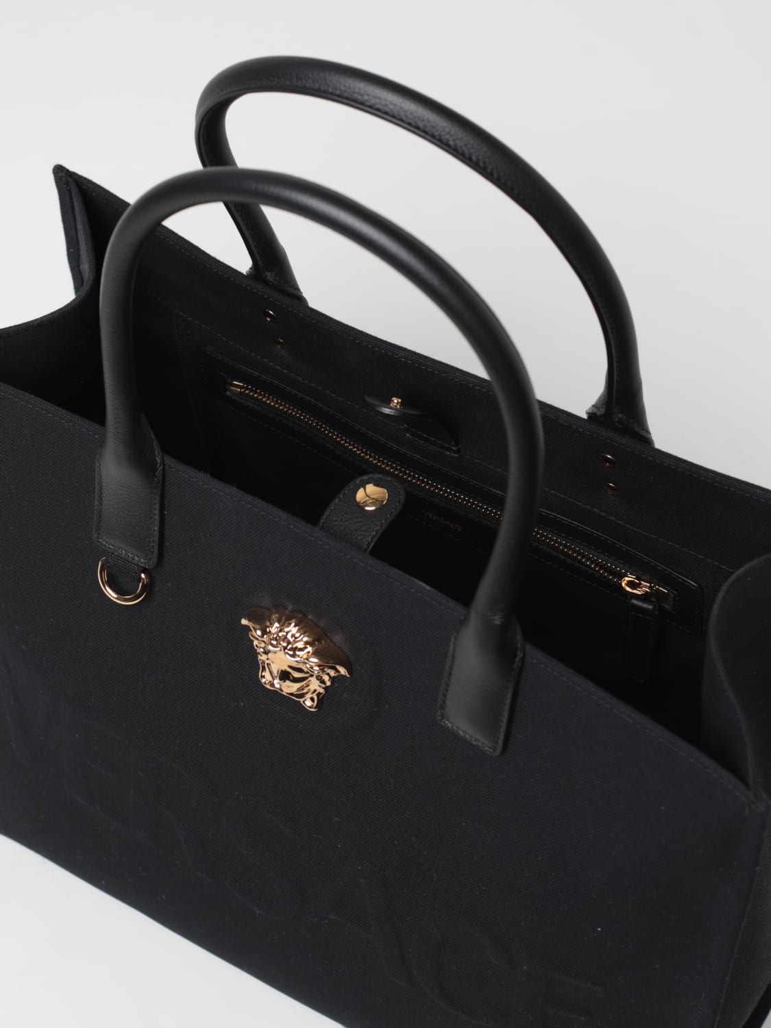 La Medusa Cotton Canvas Tote Bag in Black - Versace
