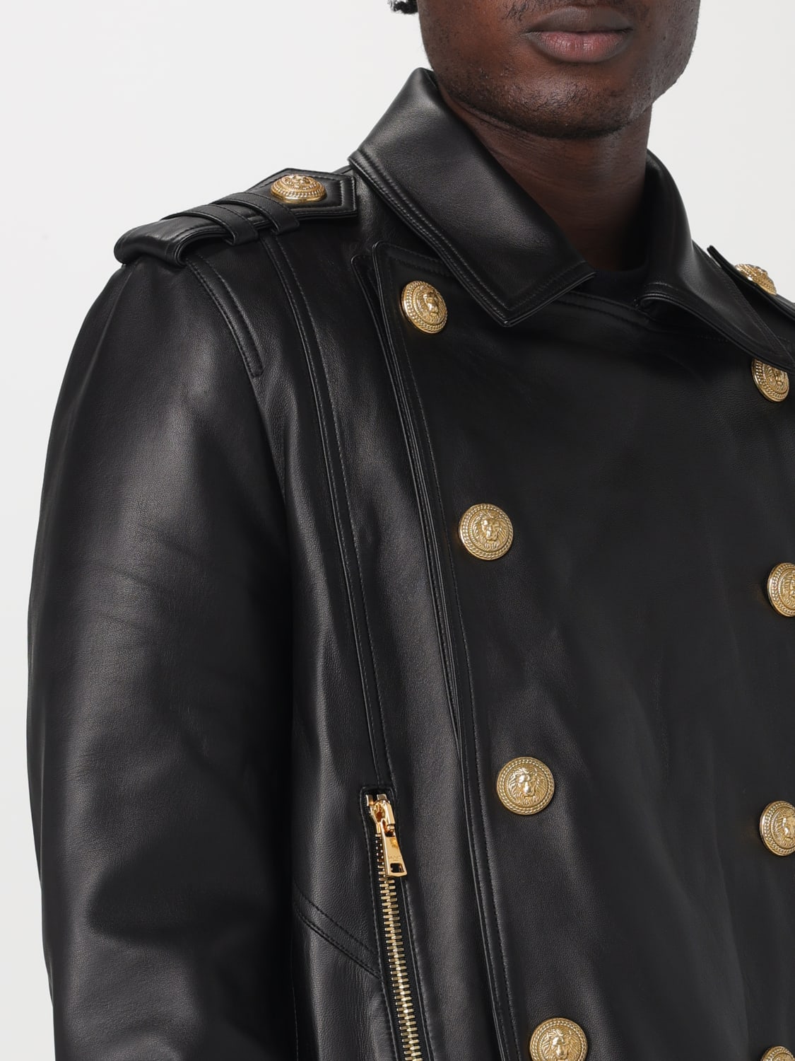 BALMAIN: leather jacket - Black | Balmain blazer BH1TD315LB24 online GIGLIO.COM