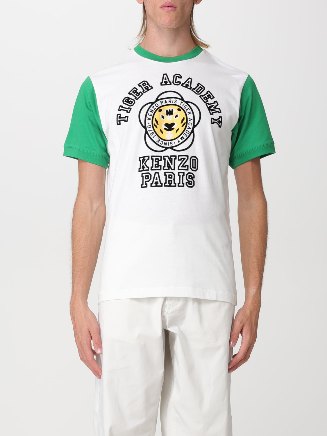 KENZO: cotton T-shirt with logo print - White