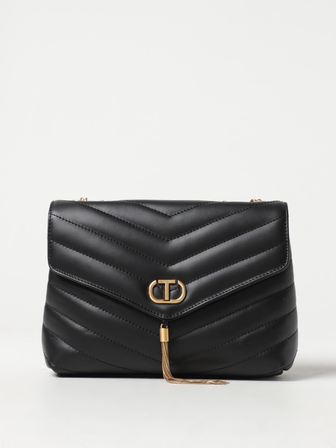 TWINSET: bag in chevron pattern synthetic leather - Black