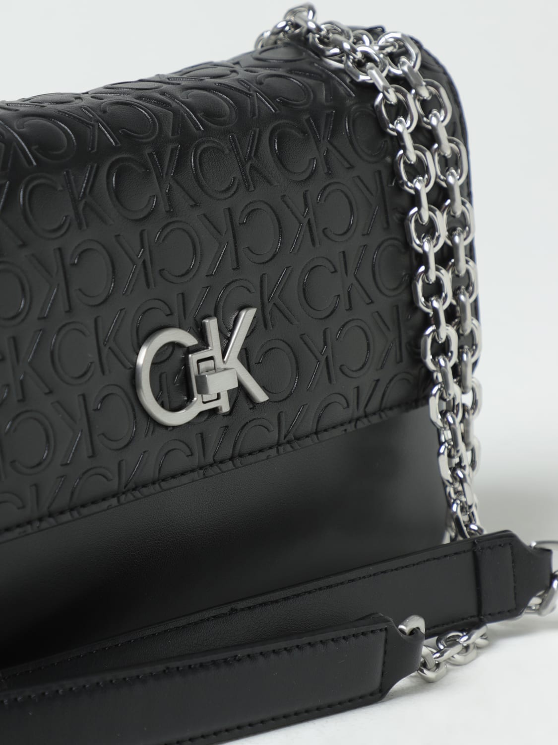 Calvin Klein Womens Lock Leather Shoulder Bag 