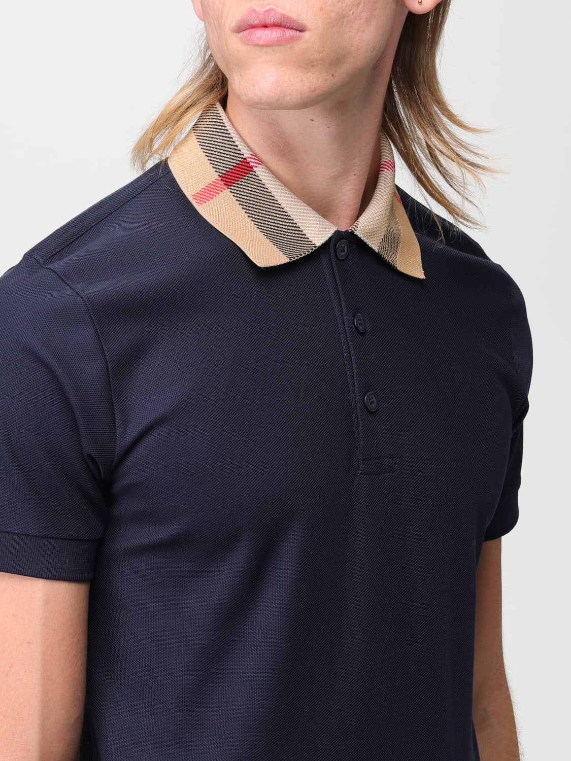 BURBERRY: polo shirt in pique cotton - Blue