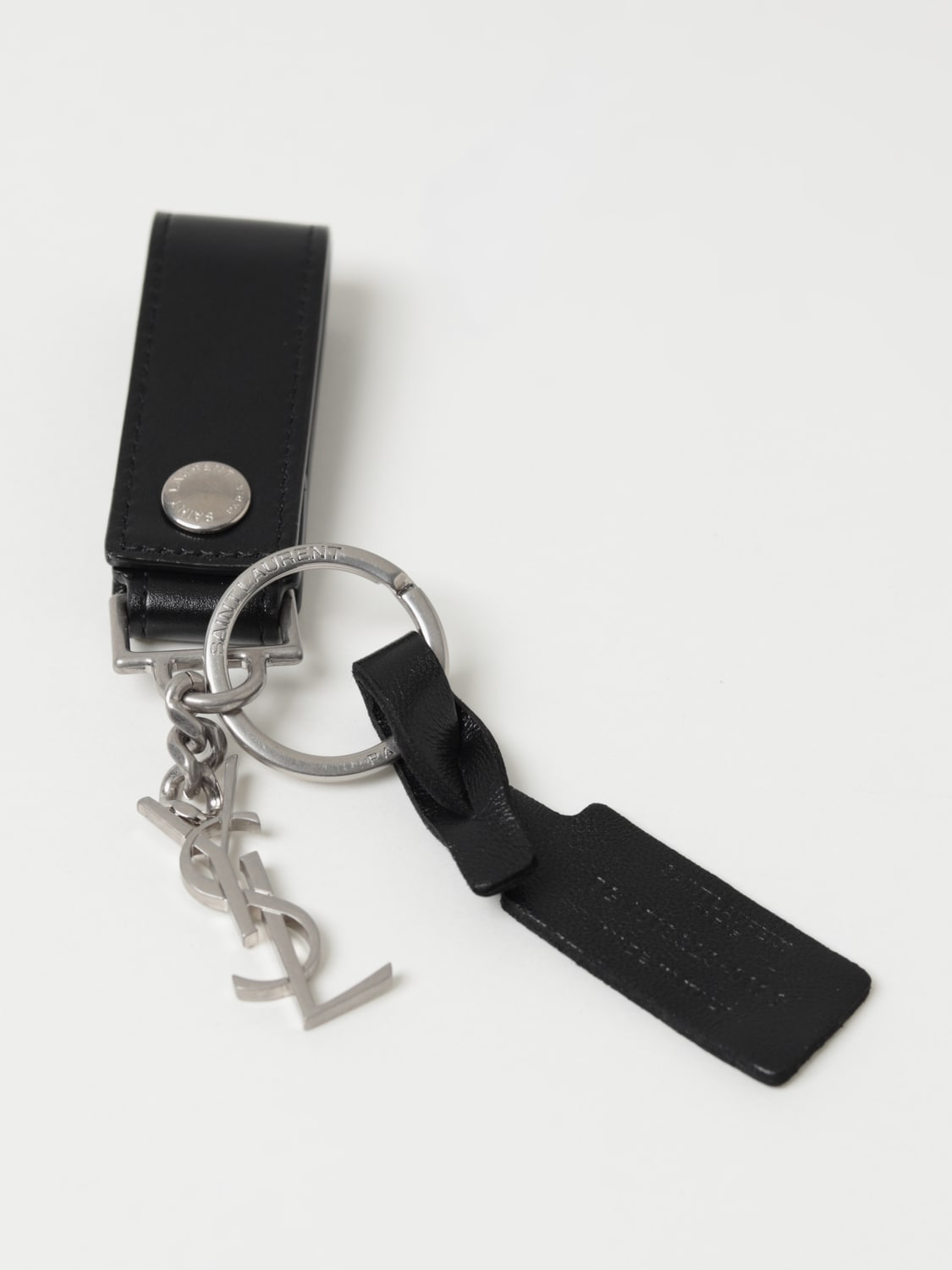 Logo Leather Keychain in Black - Saint Laurent