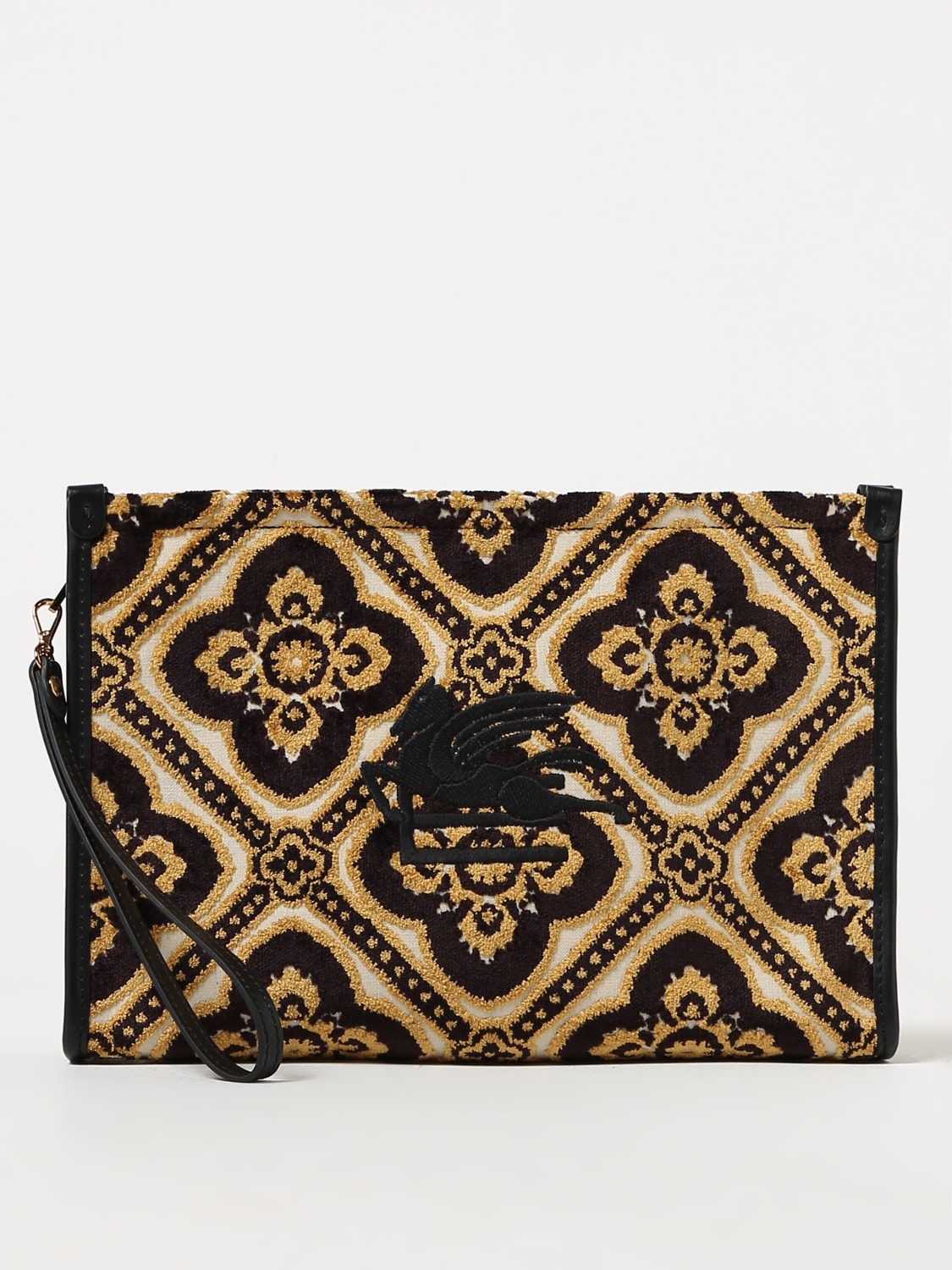 logo-detail zipped clutch bag, ETRO