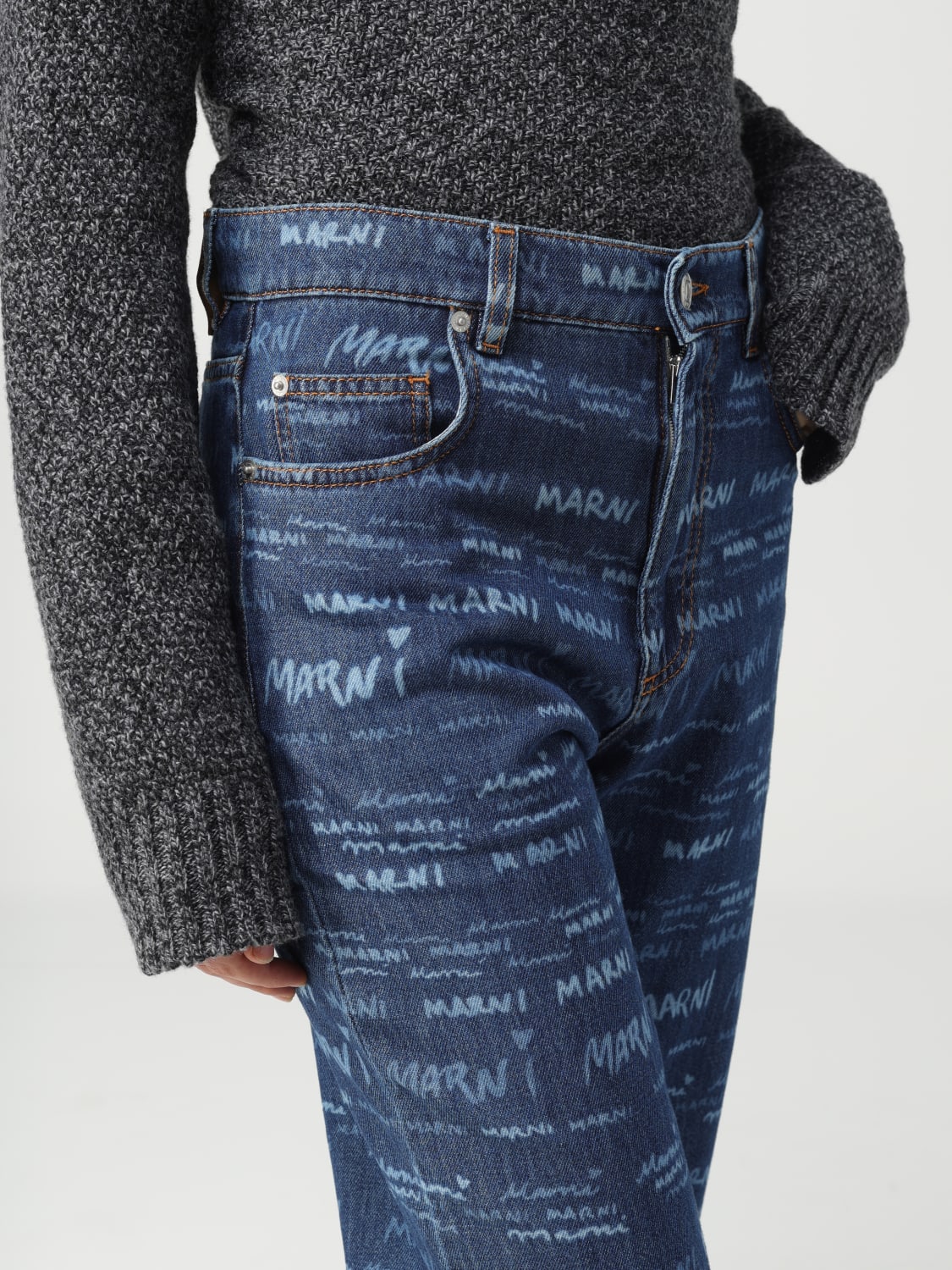 MARNI: denim jeans with all-over logo - Denim | Marni jeans