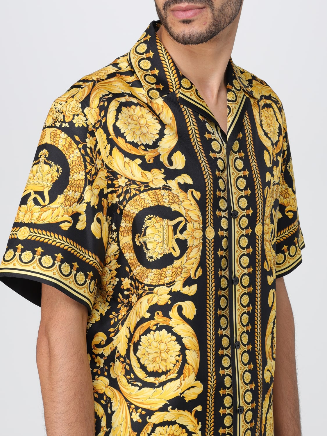 VERSACE: silk shirt - Black | Versace shirt 10039261A03044 online at ...