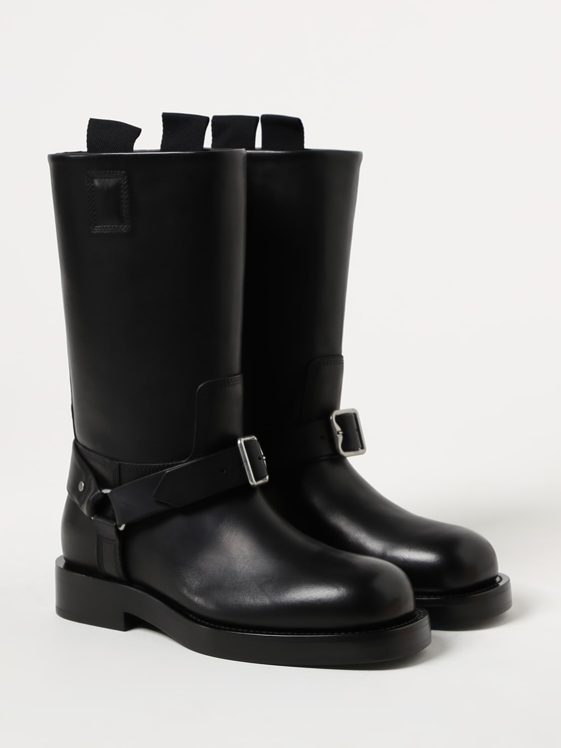 BURBERRY: Saddle ankle boots in leather with buckle - Black | Burberry ...