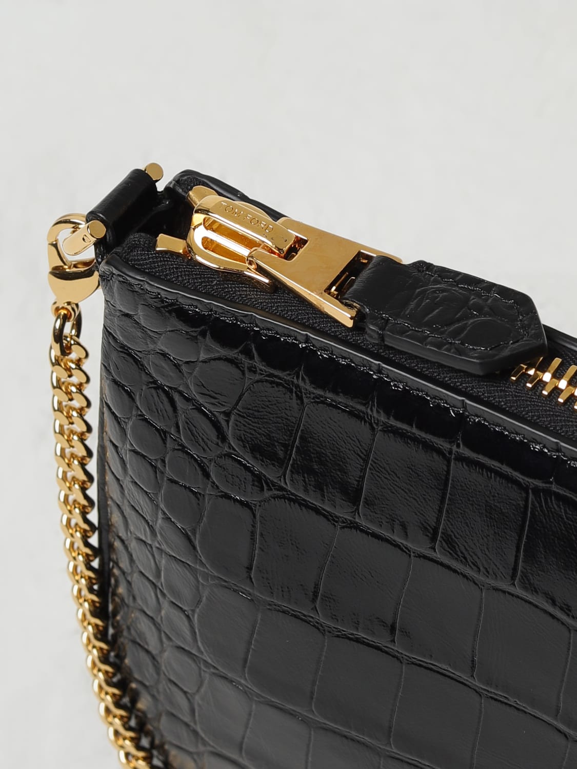 TOM FORD: croco print leather bag - Black  Tom Ford crossbody bags  S0447LCL350G online at