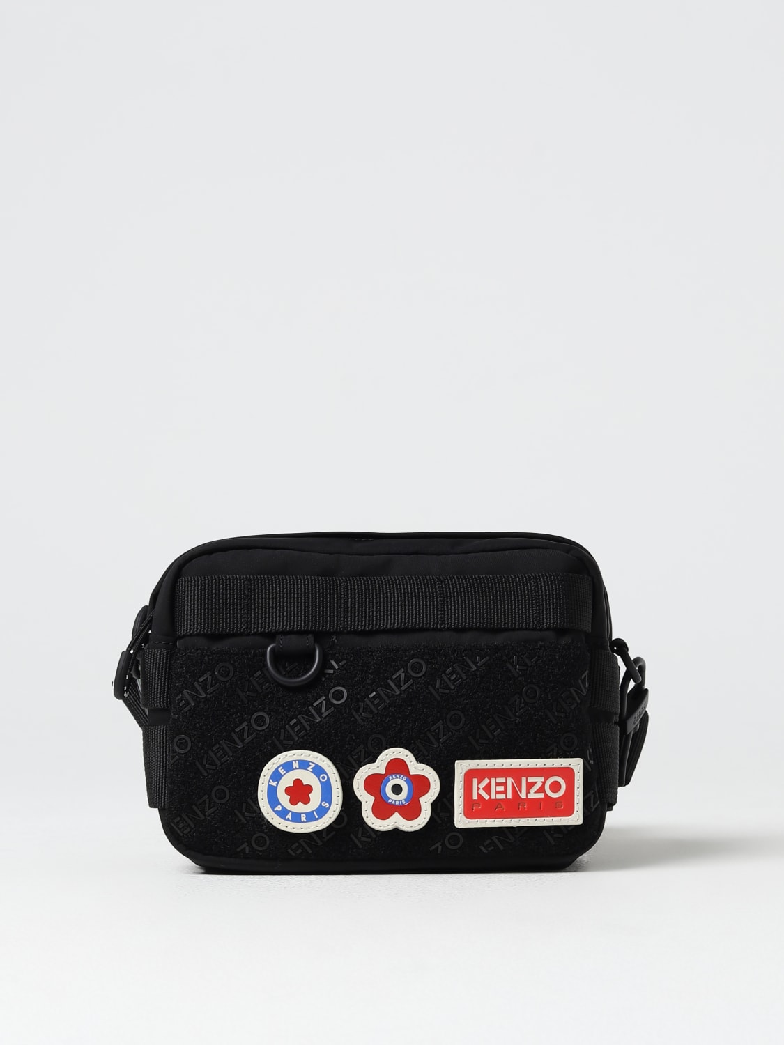KENZO: jungle bag in nylon with patch - Black | Kenzo shoulder bag ...