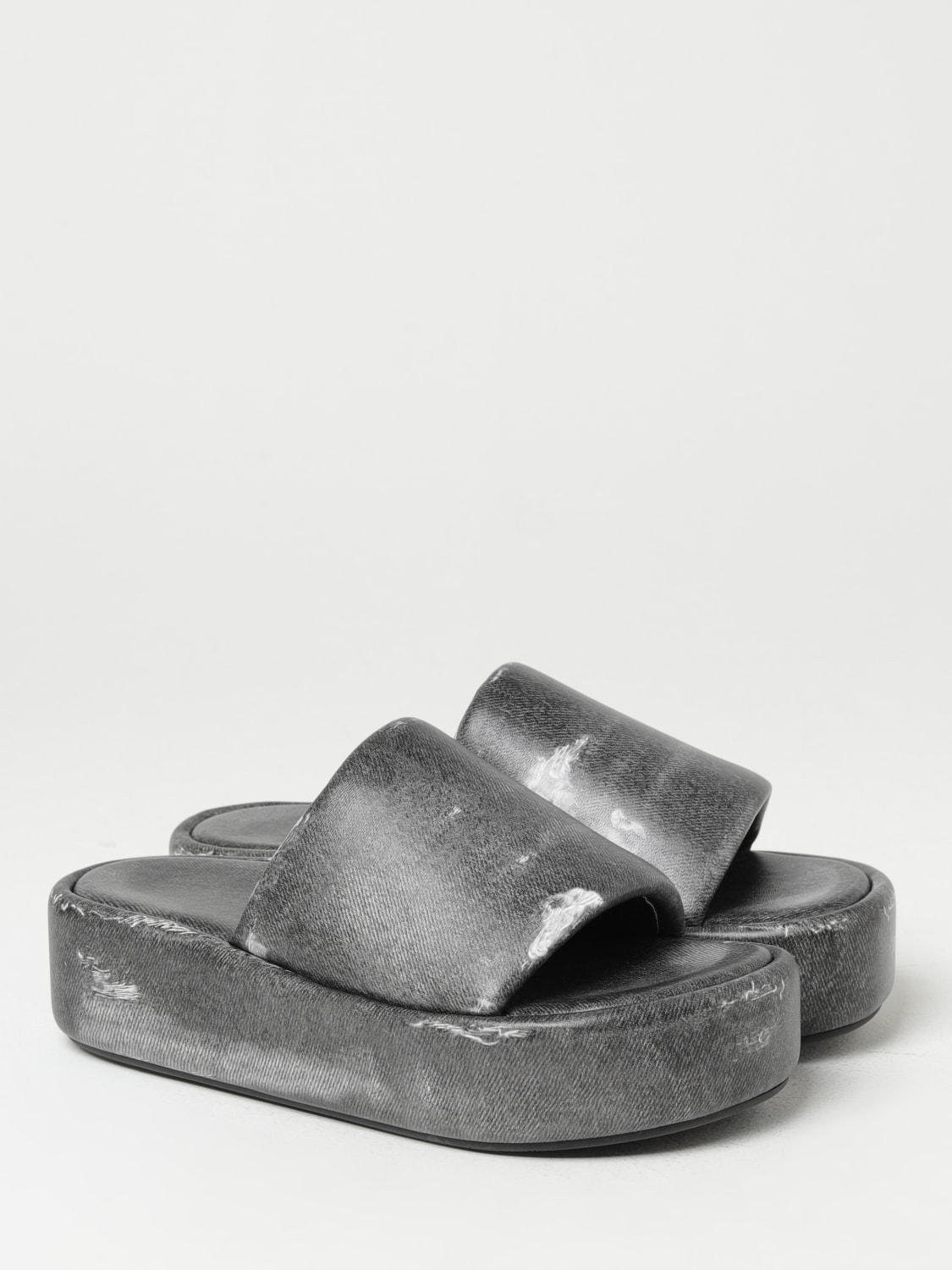 BALENCIAGA: Rise sandals in nappa with denim print - Black | Balenciaga flat sandals online at GIGLIO.COM
