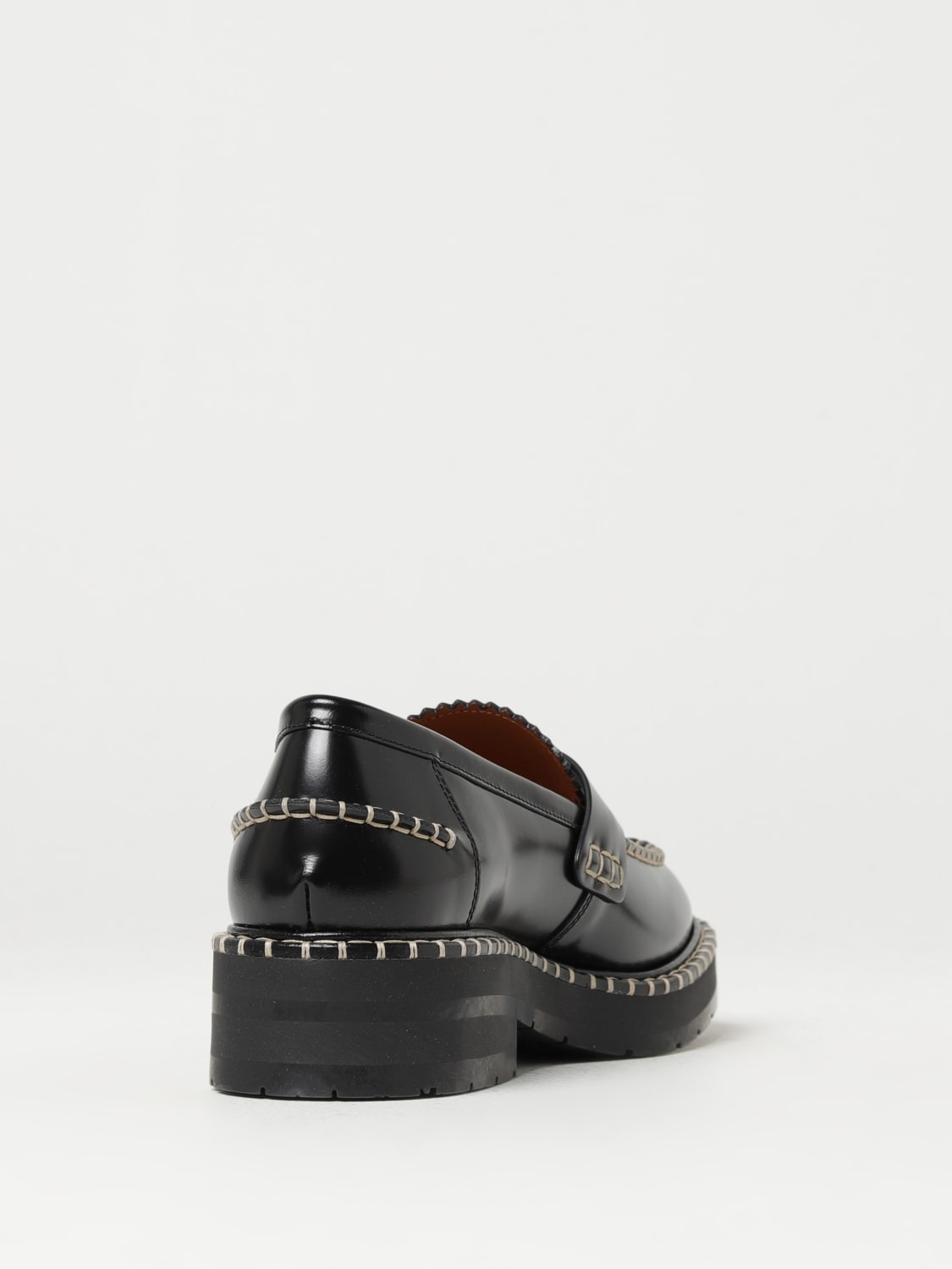 CHLOÉ: moccasins in brushed leather with logo - Black | Chloé loafers ...