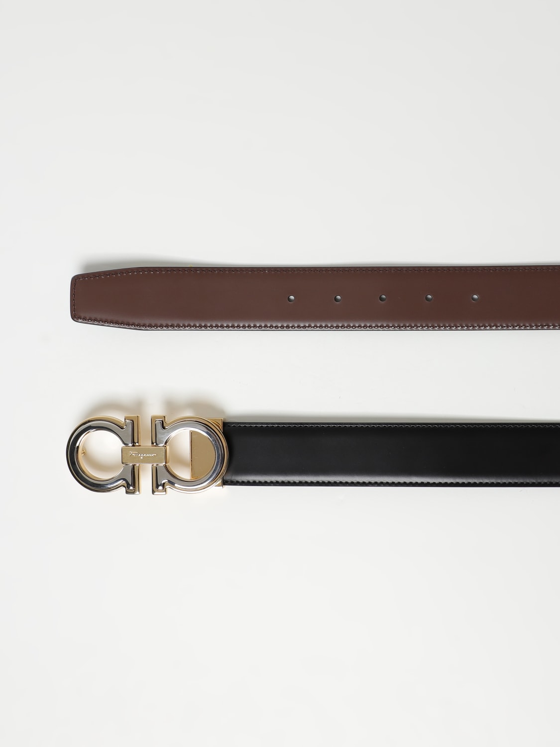 Ferragamo Gancini Reversible Belt in Brushed Leather