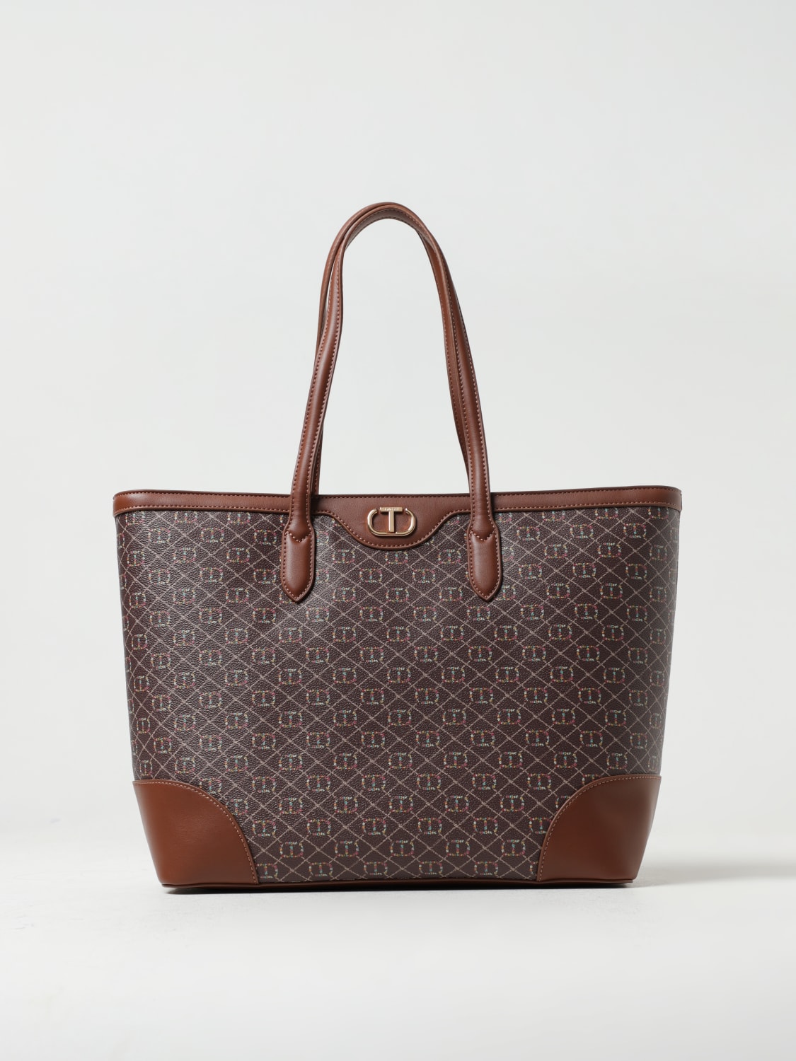 TWINSET: bag in grained synthetic leather with Floral T print - Dark ...