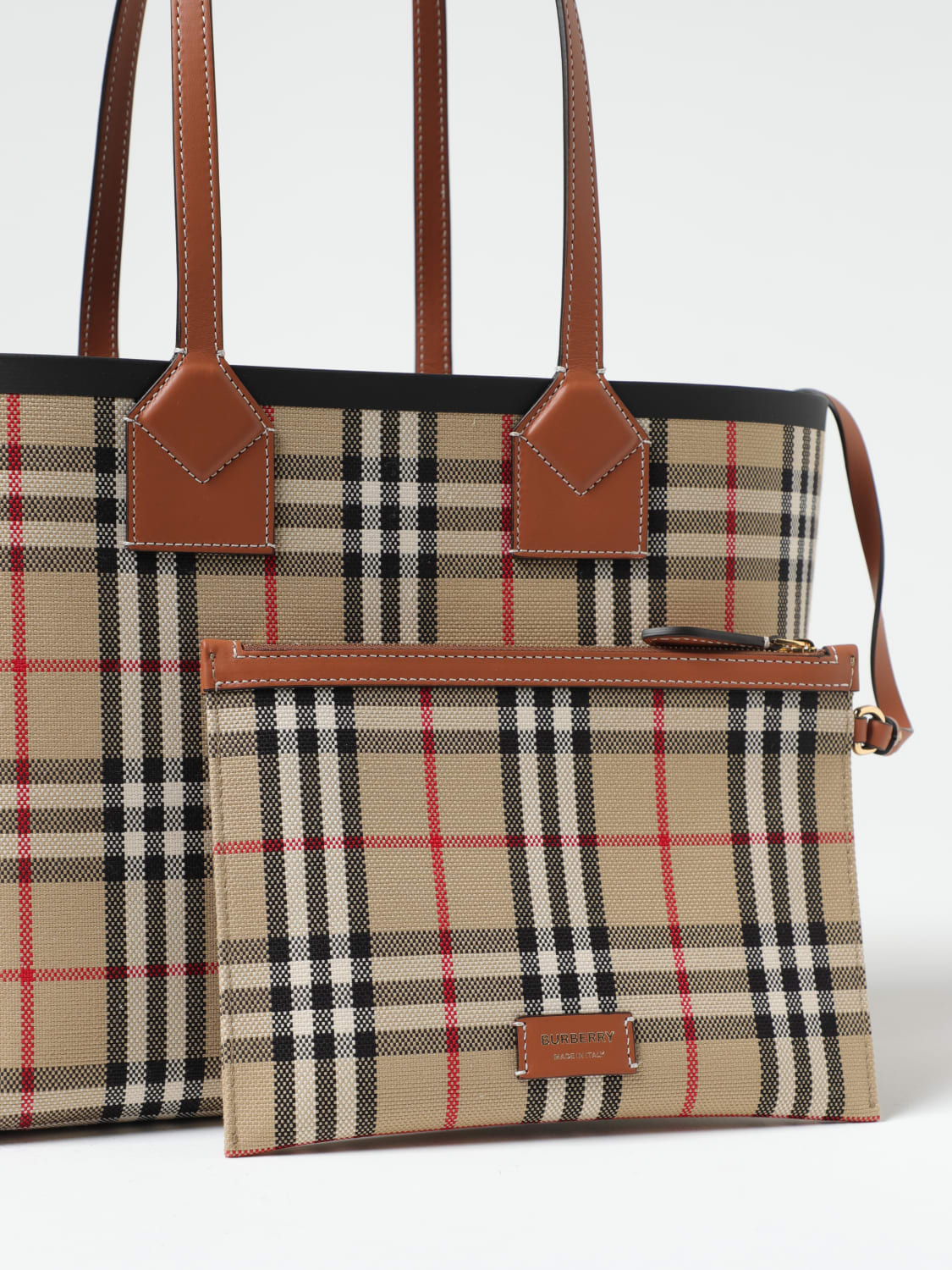 BURBERRY: Heritage bag in jacquard canvas and leather - Brown