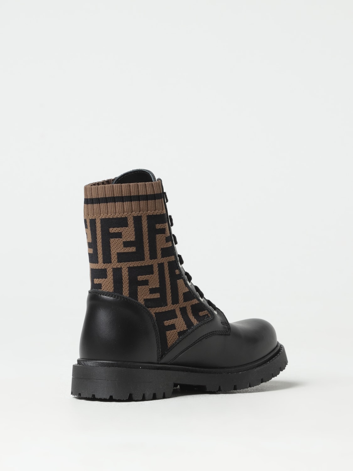 FENDI KIDS: ankle boots in leather and knit with FF jacquard