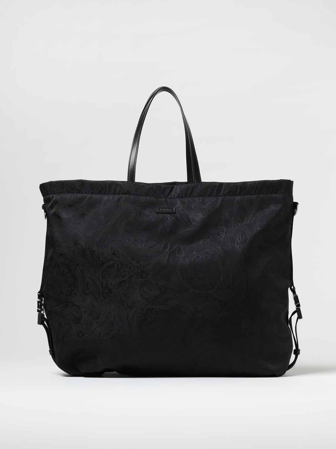 VERSACE: Baroque bag in jacquard nylon and leather - Black