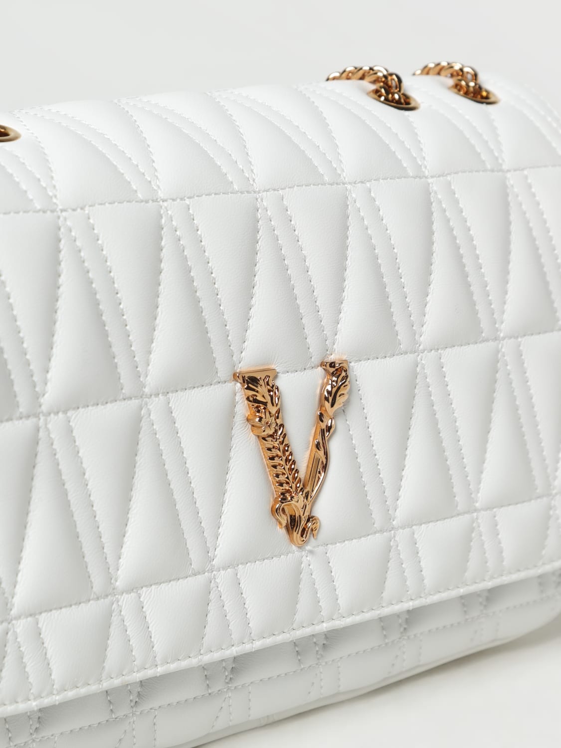 VERSACE: Virtus bag in quilted leather - White  Versace shoulder bag  DBFH822D2NTRT online at