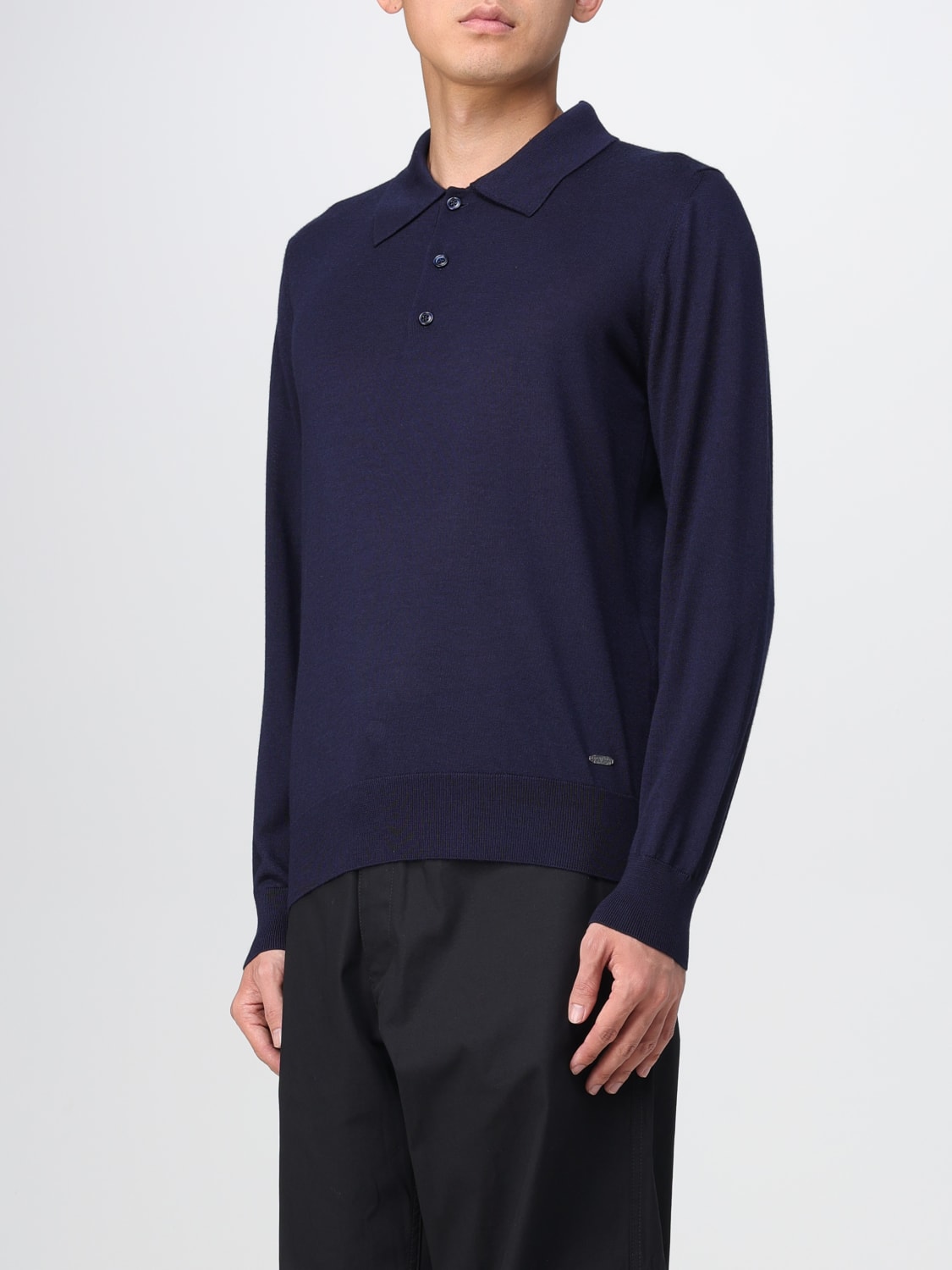 Brioni Knitwear 'Essential' Navy Blue Long-sleeved Polo Shirt