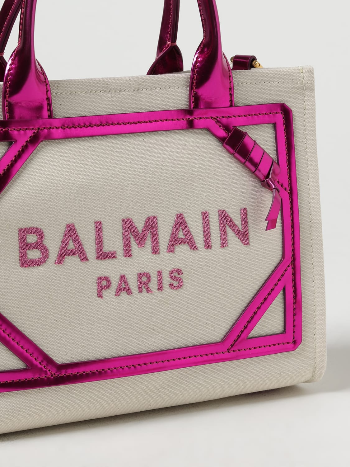 Balmain B-Army 26 Logo Canvas and Pink Leather Small Crossbody Bag, Women's